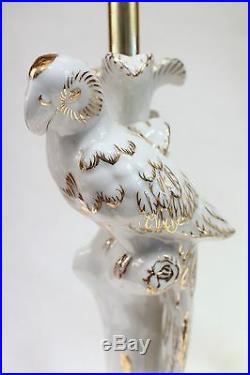 Pair of White and Gold Porcelain Bird Figurine Candle Stick Holder Table Lamp