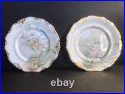 Pair of antique porcelain plate/Limoges/Signed/Flowers/orchids/France1900/Gold Pair of antique porcelain plate/Limoges/Signed/Flowers/orchids/France1900/Gold