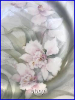 Pair of antique porcelain plate/Limoges/Signed/Flowers/orchids/France1900/Gold