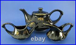 Pearl China Vintage Tea Set Pot Sugar Creamer Black Gold Mid Century Modern MCM