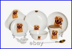 Petorama Pet Portrait white Porcelain China Dinnerware Set 11Pc Golden Retriever