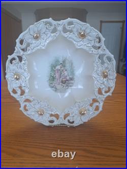 Porcelain China Antique Large Serving Centerpiece Reticulated Goddess Bowl