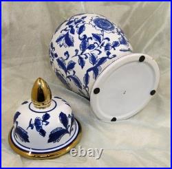 Porcelain China Temple Jar Blue on White Gold Trim Porcelain China Temple Jar Blue on White Gold Trim