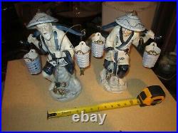 Porcelain Chinese Fisherman Couple Cobalt Blue White Figurine Statues 13 ROC