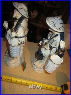 Porcelain Chinese Fisherman Couple Cobalt Blue White Figurine Statues 13 ROC