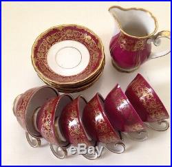 Porcelain Fine China GDR Gold Trim Burgundy Royal Tea Coffee Set Vintage 4 Oz