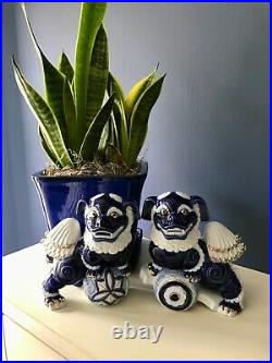 Porcelain Foo Dogs Gorgeous Blue, Gold and White Made in Japan