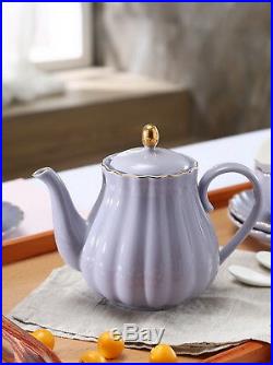 Porcelain Gold Rim Coffee Tea Set Teapot Sugar Bowl Creamer Cups Infuser Holder