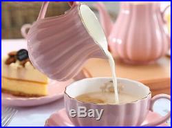 Porcelain Gold Rim Coffee Tea Set Teapot Sugar Bowl Creamer Cups Infuser Holder