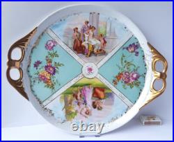 Porcelain Plate/ Tray/ Platter, Genre Scenes, Flowers, Gold, around 1900 K955