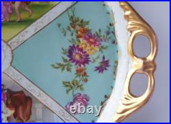 Porcelain Plate/ Tray/ Platter, Genre Scenes, Flowers, Gold, around 1900 K955