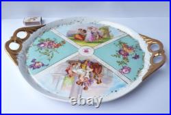 Porcelain Plate/ Tray/ Platter, Genre Scenes, Flowers, Gold, around 1900 K955