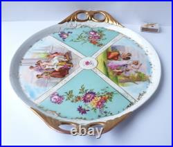 Porcelain Plate/ Tray/ Platter, Genre Scenes, Flowers, Gold, around 1900 K955
