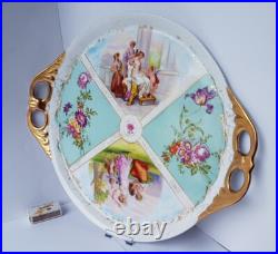 Porcelain Plate/ Tray/ Platter, Genre Scenes, Flowers, Gold, around 1900 K955