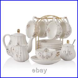 Porcelain Tea Set British Royal Series, 8 OZ Cups & Saucers Service for 6, Teapo