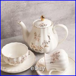 Porcelain Tea Set British Royal Series, 8 OZ Cups & Saucers Service for 6, Teapo