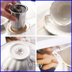 Porcelain Tea Set British Royal Series, 8 OZ Cups & Saucers Service for 6, Teapo