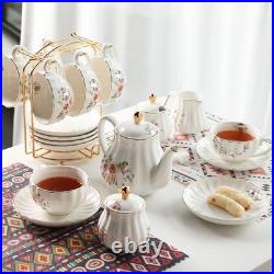 Porcelain Tea Set British Royal Series, 8 OZ Cups & Saucers Service for 6, Teapo