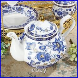 Porcelain Tea Sets, Blue British Coffee Cups& Saucer Service for 6, with Teapot, S