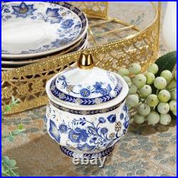 Porcelain Tea Sets, Blue British Coffee Cups& Saucer Service for 6, with Teapot, S