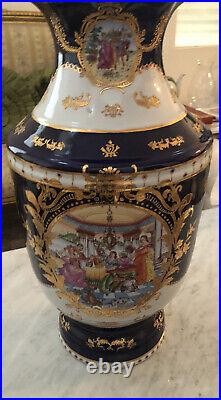 Porcelain Vases Set Of Two Cobalt 24k Gold Handmade Sever Style 24 Tall