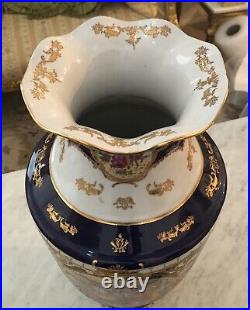 Porcelain Vases Set Of Two Cobalt 24k Gold Handmade Sever Style 24 Tall