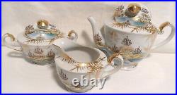 Post 1950 Kutani Porcelain 34 Piece Dinnerware Set 23K Gold Decorative Motifs