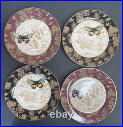 Punch Studio Mandarin Toile Porcelain Salad Plates Set of 4 Butterfly Floral
