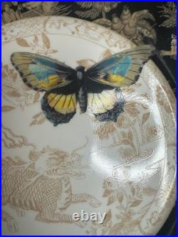Punch Studio Mandarin Toile Porcelain Salad Plates Set of 4 Butterfly Floral