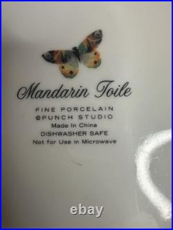 Punch Studio Mandarin Toile Porcelain Salad Plates Set of 4 Butterfly Floral