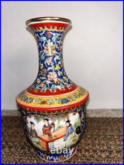 Qianlong Colour Enamel Porcelain Gilt Beauty Belle Flower/ Women Bottle Vase 8
