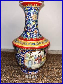 Qianlong Colour Enamel Porcelain Gilt Beauty Belle Flower/ Women Bottle Vase 8