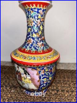 Qianlong Colour Enamel Porcelain Gilt Beauty Belle Flower/ Women Bottle Vase 8