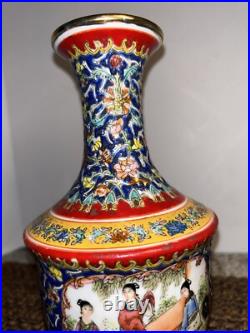 Qianlong Colour Enamel Porcelain Gilt Beauty Belle Flower/ Women Bottle Vase 8
