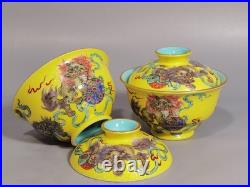 Qianlong Marked Colour Enamel Porcelain Gild Lion Tea Cup Covered Bowl Pair