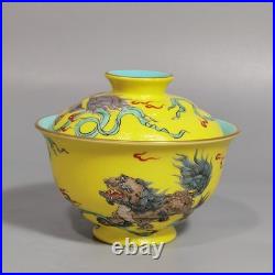 Qianlong Marked Colour Enamel Porcelain Gild Lion Tea Cup Covered Bowl Pair