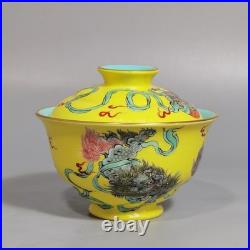 Qianlong Marked Colour Enamel Porcelain Gild Lion Tea Cup Covered Bowl Pair