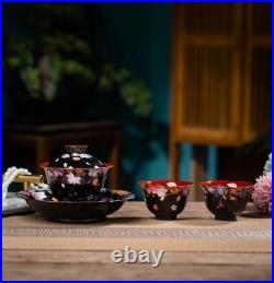 Qianlong Marked Colour Enamels Porcelain Gold Dragon Tea Cup Bowl Tray Set