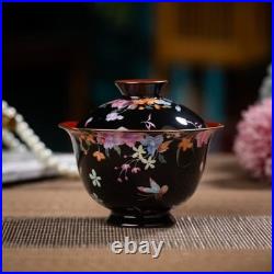 Qianlong Marked Colour Enamels Porcelain Gold Dragon Tea Cup Bowl Tray Set