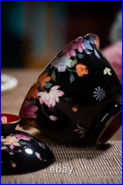 Qianlong Marked Colour Enamels Porcelain Gold Dragon Tea Cup Bowl Tray Set