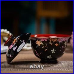 Qianlong Marked Colour Enamels Porcelain Gold Dragon Tea Cup Bowl Tray Set