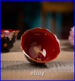 Qianlong Marked Colour Enamels Porcelain Gold Dragon Tea Cup Bowl Tray Set