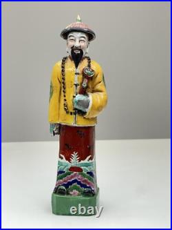 Qing Dynasty Emperor China Porcelain 13.5 Tall Figurine Gold Multicolor Export