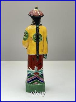 Qing Dynasty Emperor China Porcelain 13.5 Tall Figurine Gold Multicolor Export