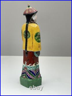 Qing Dynasty Emperor China Porcelain 13.5 Tall Figurine Gold Multicolor Export