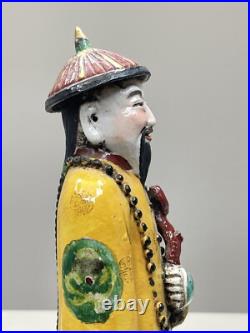 Qing Dynasty Emperor China Porcelain 13.5 Tall Figurine Gold Multicolor Export