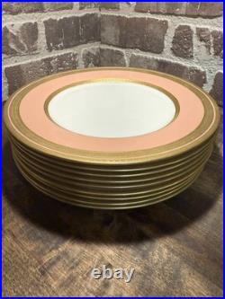 RARE Antique Set of 9 Lenox Pink Dinner Plate with3Gold Greek Key Trim Green Stamp RARE Antique Set of 9 Lenox Pink Dinner Plate with3Gold Greek Key Trim Green Stamp
