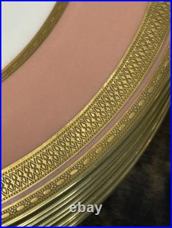 RARE Antique Set of 9 Lenox Pink Dinner Plate with3Gold Greek Key Trim Green Stamp RARE Antique Set of 9 Lenox Pink Dinner Plate with3Gold Greek Key Trim Green Stamp