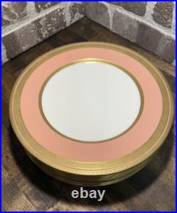 RARE Antique Set of 9 Lenox Pink Dinner Plate with3Gold Greek Key Trim Green Stamp RARE Antique Set of 9 Lenox Pink Dinner Plate with3Gold Greek Key Trim Green Stamp