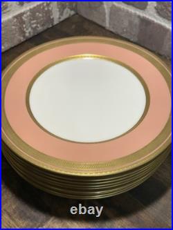 RARE Antique Set of 9 Lenox Pink Dinner Plate with3Gold Greek Key Trim Green Stamp RARE Antique Set of 9 Lenox Pink Dinner Plate with3Gold Greek Key Trim Green Stamp